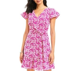 NEW! LOFT Eyelet Belted Flutter Sleeve Swing Dress 0.